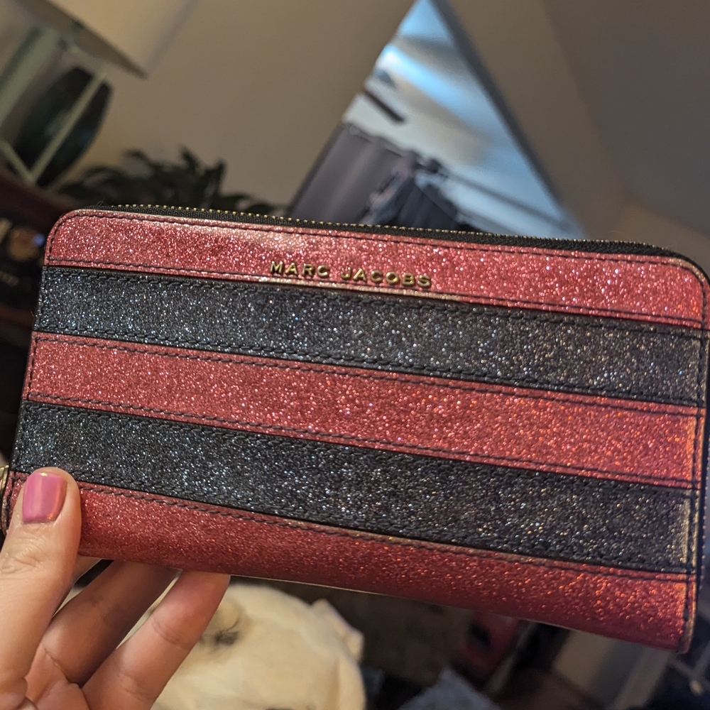 Marc Jacobs Glitter Striped Zip Around Wallet